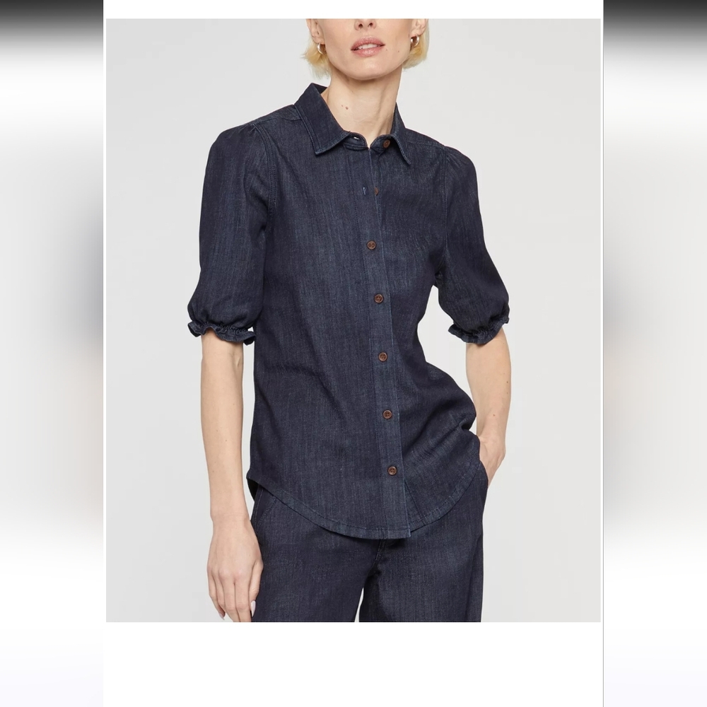 NYDJ  Smocked Sleeve Denim Shirt size Large